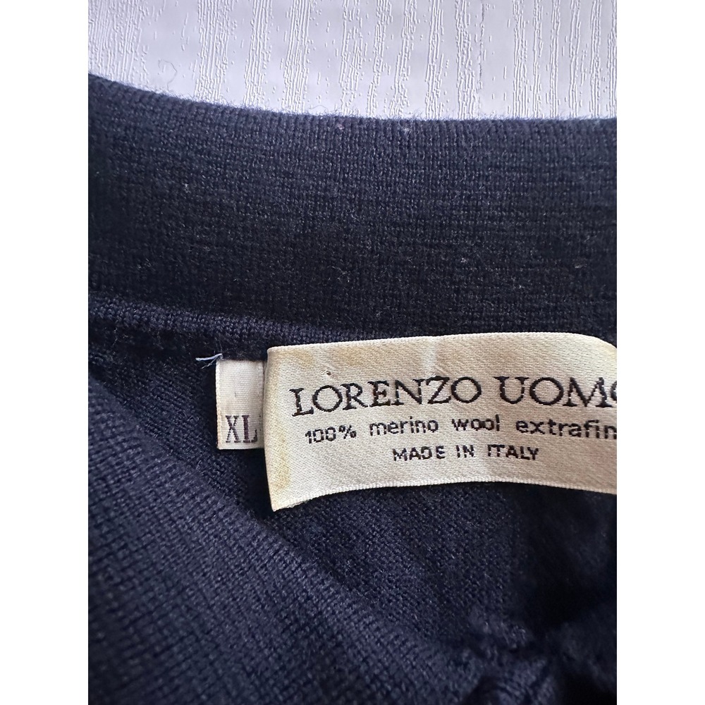 Lorenzo Uomo Mens XL Navy Blue 100% Merino Wool Button Mock Neck Sweater Italy - Picture 4 of 6